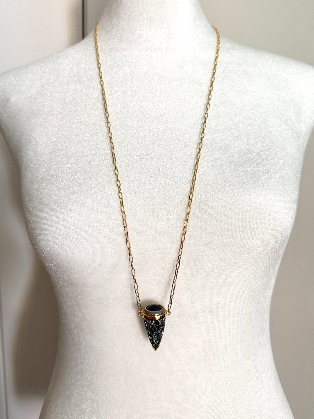 Alexis Bittar Blue Crystal Pavé Cone Long Pendant Necklace